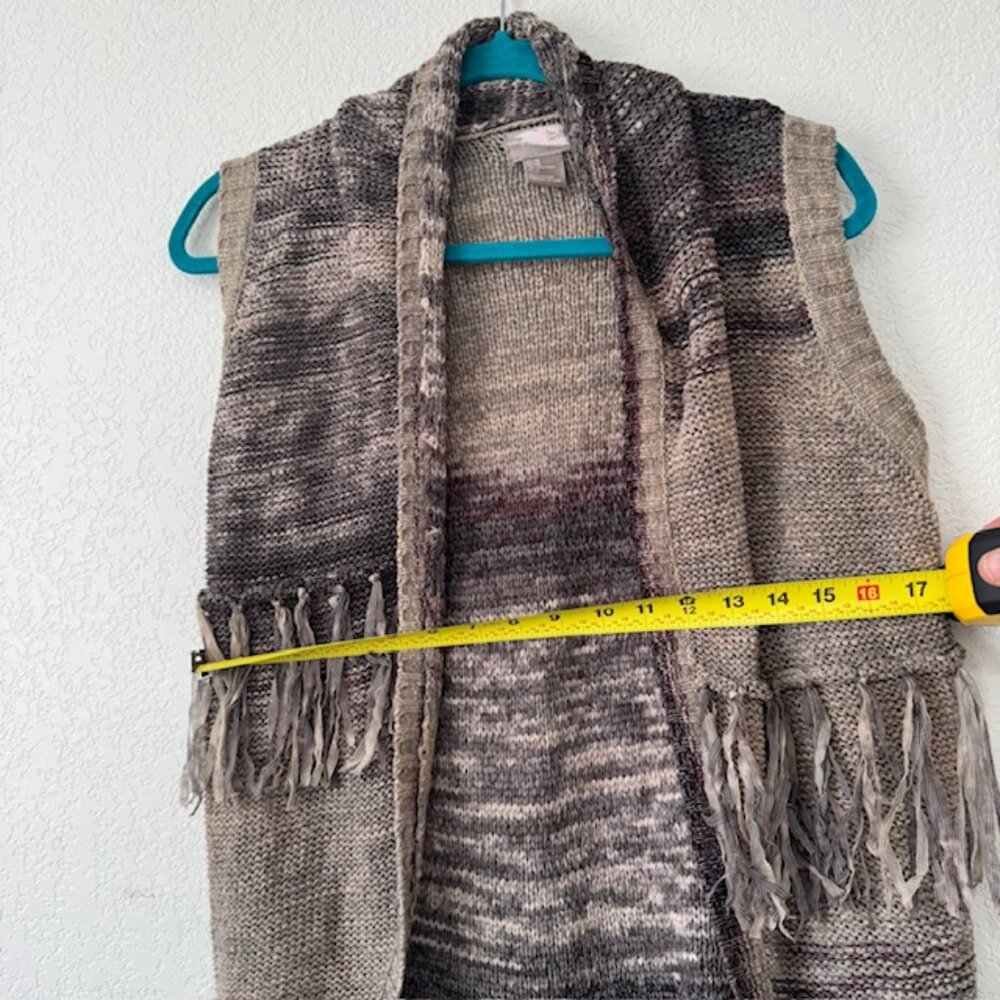 Y2K Sweater Vest Womens Medium Brown Space Dye Fringe Open Front Cardigan - Picture 7 of 7